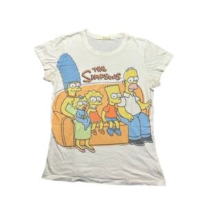 Vintage The Simpsons Mighty Fine 2006 Graphic T-Shirt Women Large Cream Couch